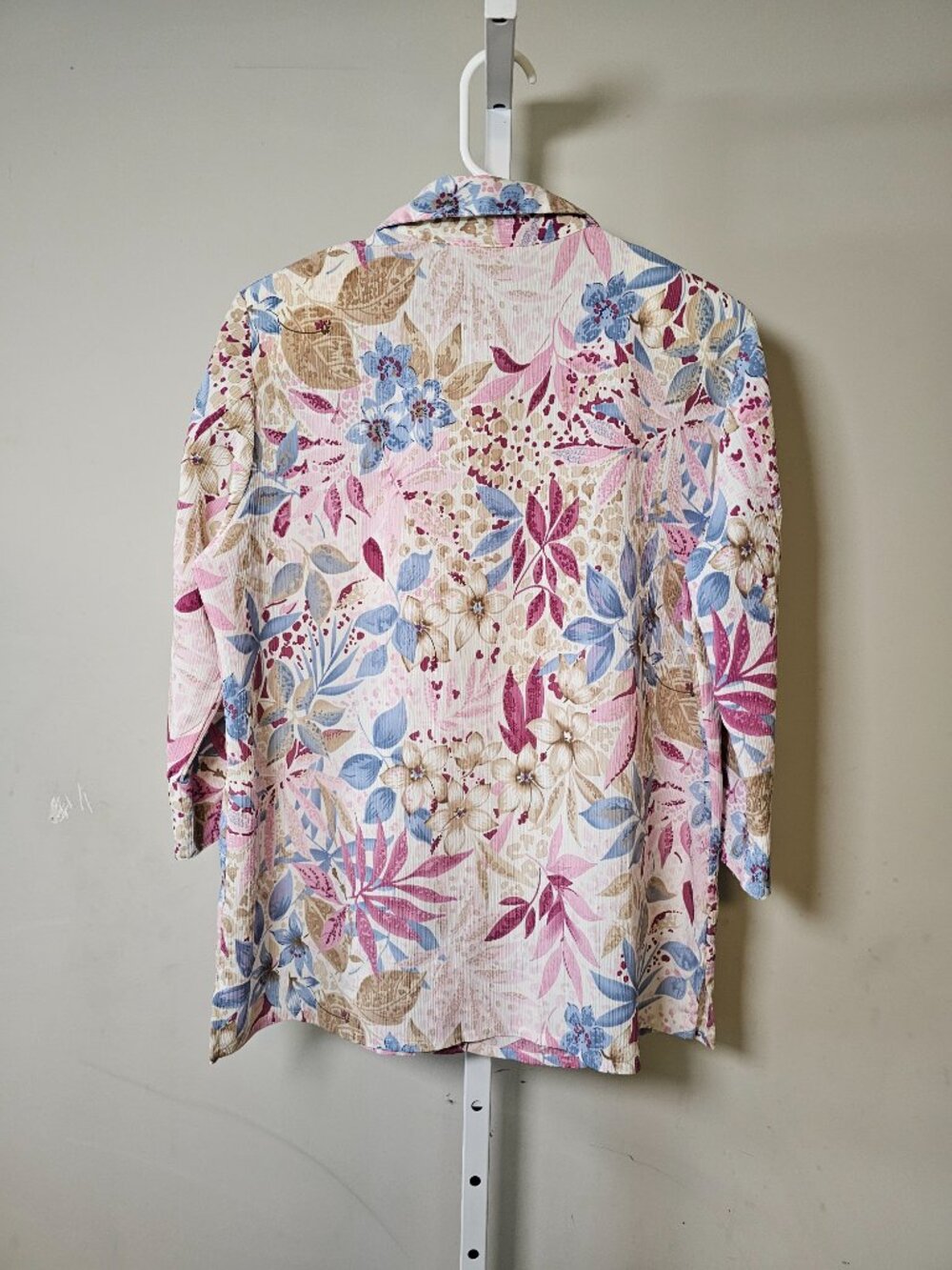 Vintage Allison Daley Blouse Button Up Floral Pink Blue Casual 12 - Picture 6 of 10